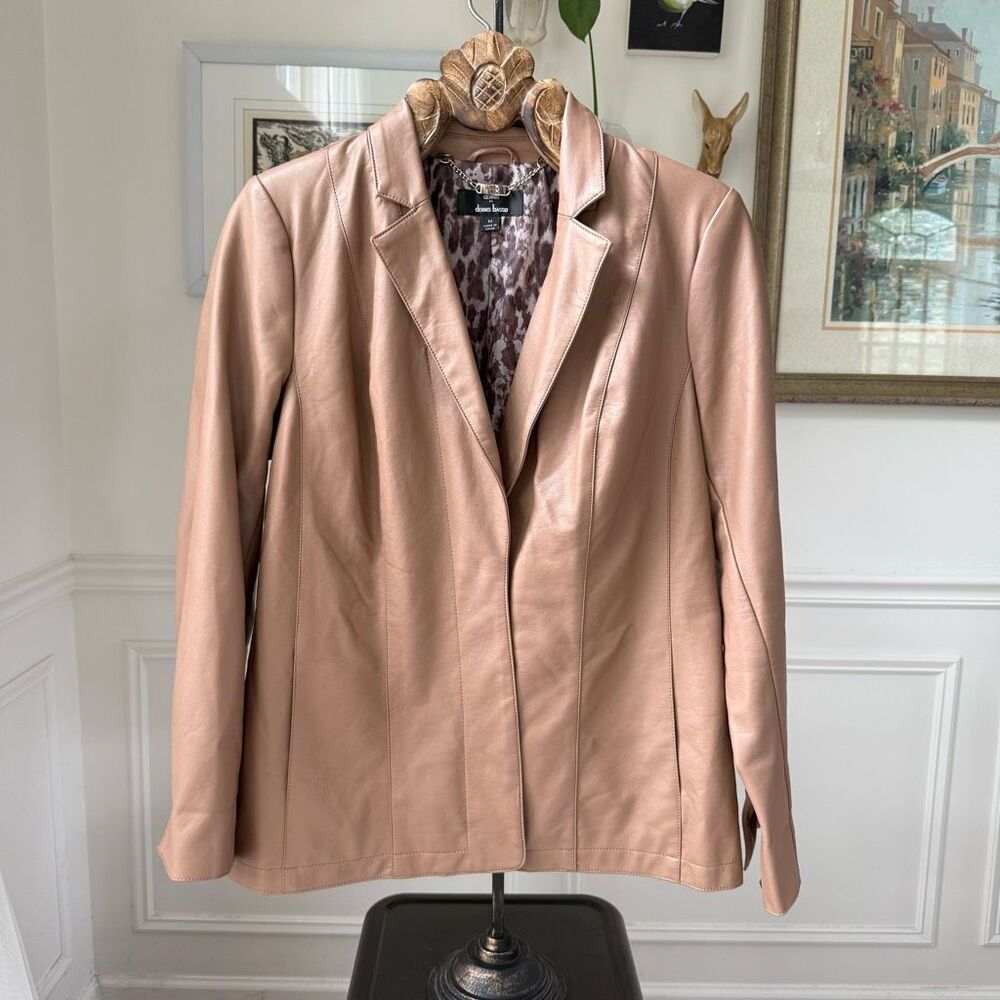 Dennis by Dennis Basso Faux Vegan Leather Blazer Jacket Lined Caramel Tan M